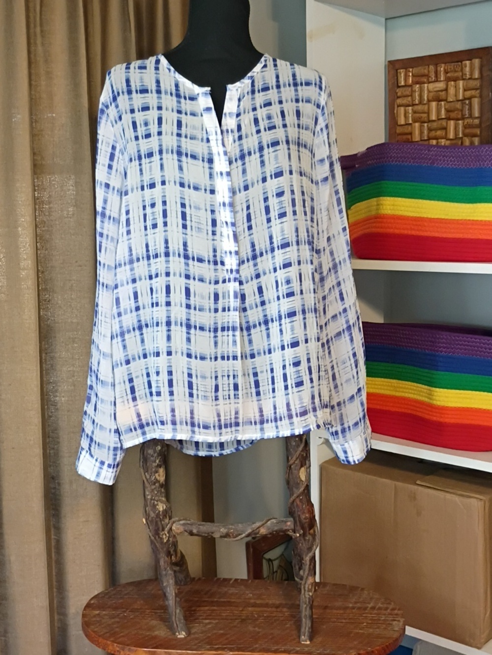 Lightweight Blue & White Plaid Women's Sheet Shirt By Cato